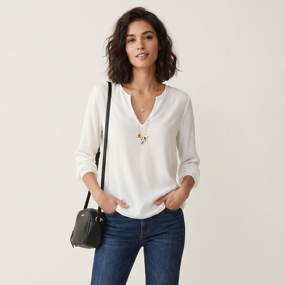 MAJE White Long Sleev V-neck Pullover Shirt Size 2